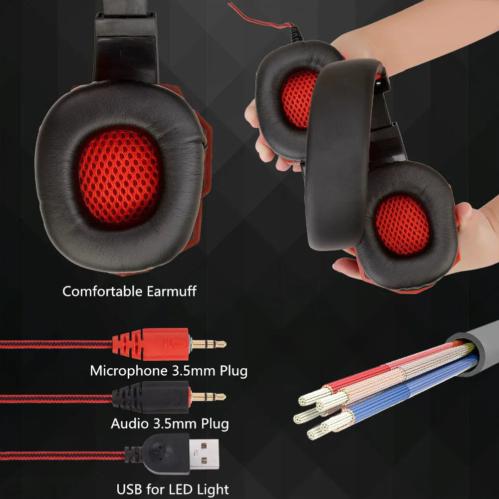 Light-up wired gaming headset for PS4 and PC with braided cable and memory foam ear cushions