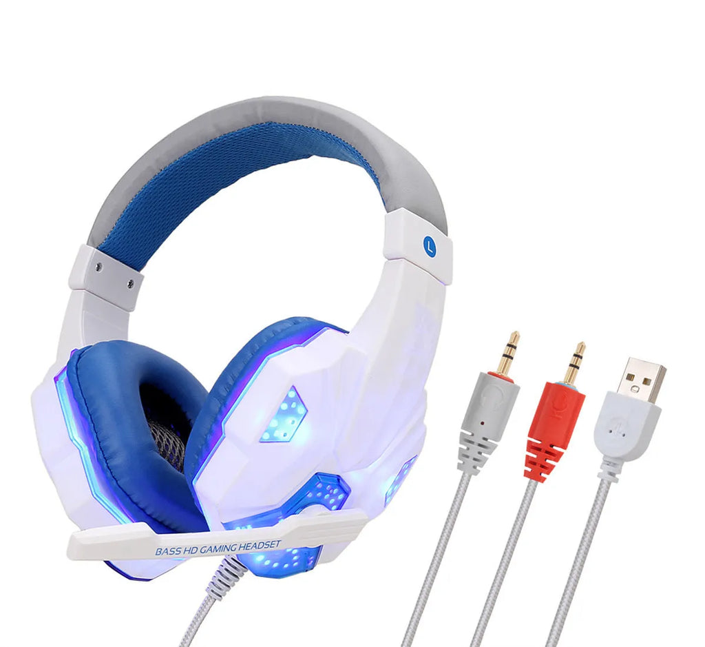 Light-up wired gaming headset for PS4 and PC with braided cable and memory foam ear cushions