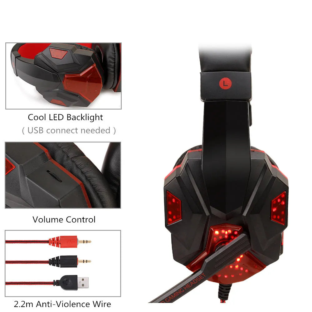 Light-up wired gaming headset for PS4 and PC with braided cable and memory foam ear cushions