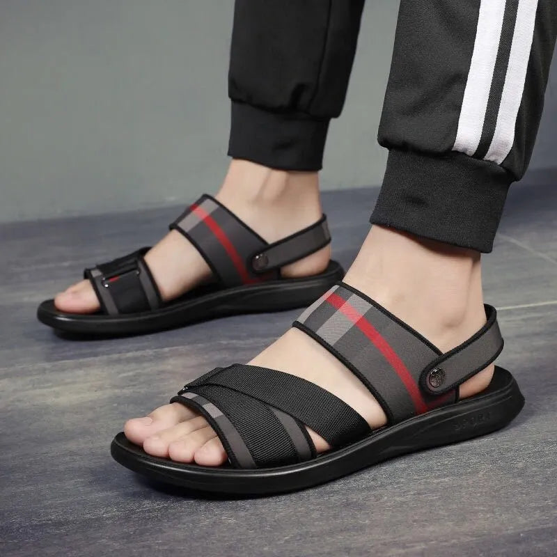 A pair of youth leisure sandals with a blue Lycra upper and a light polyurethane sole