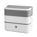 Double-layer portable heated lunch box with stainless steel liner in pink white colour