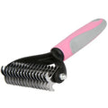 Double-sided pet grooming brush with 9 and 17 teeth, large 172mm undercoat rake in blue or pink
