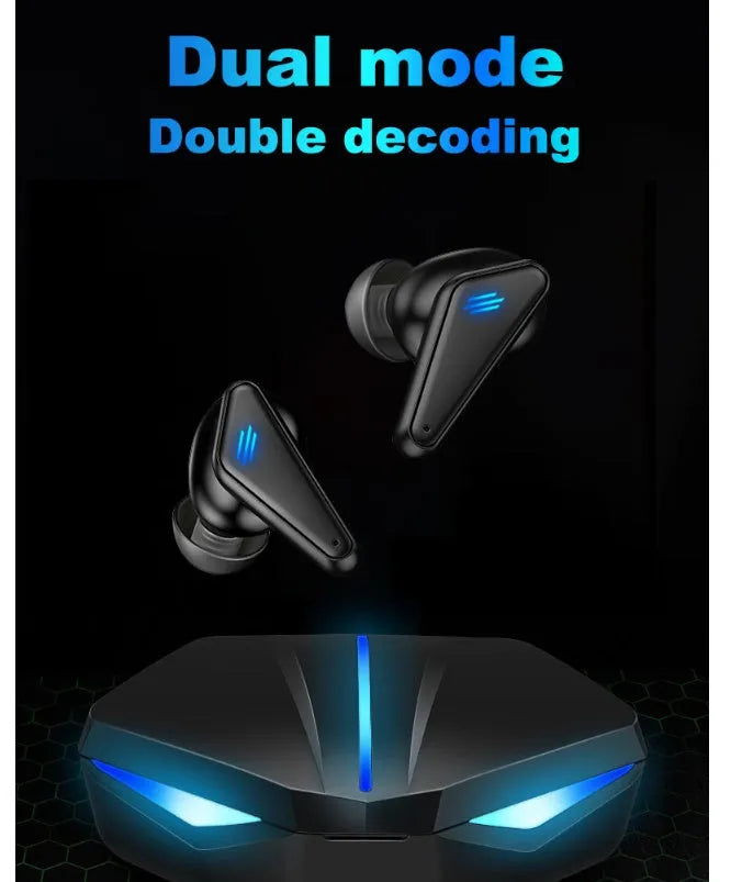 Blue Private Model K55 wireless Bluetooth gaming headset with earplug design.
