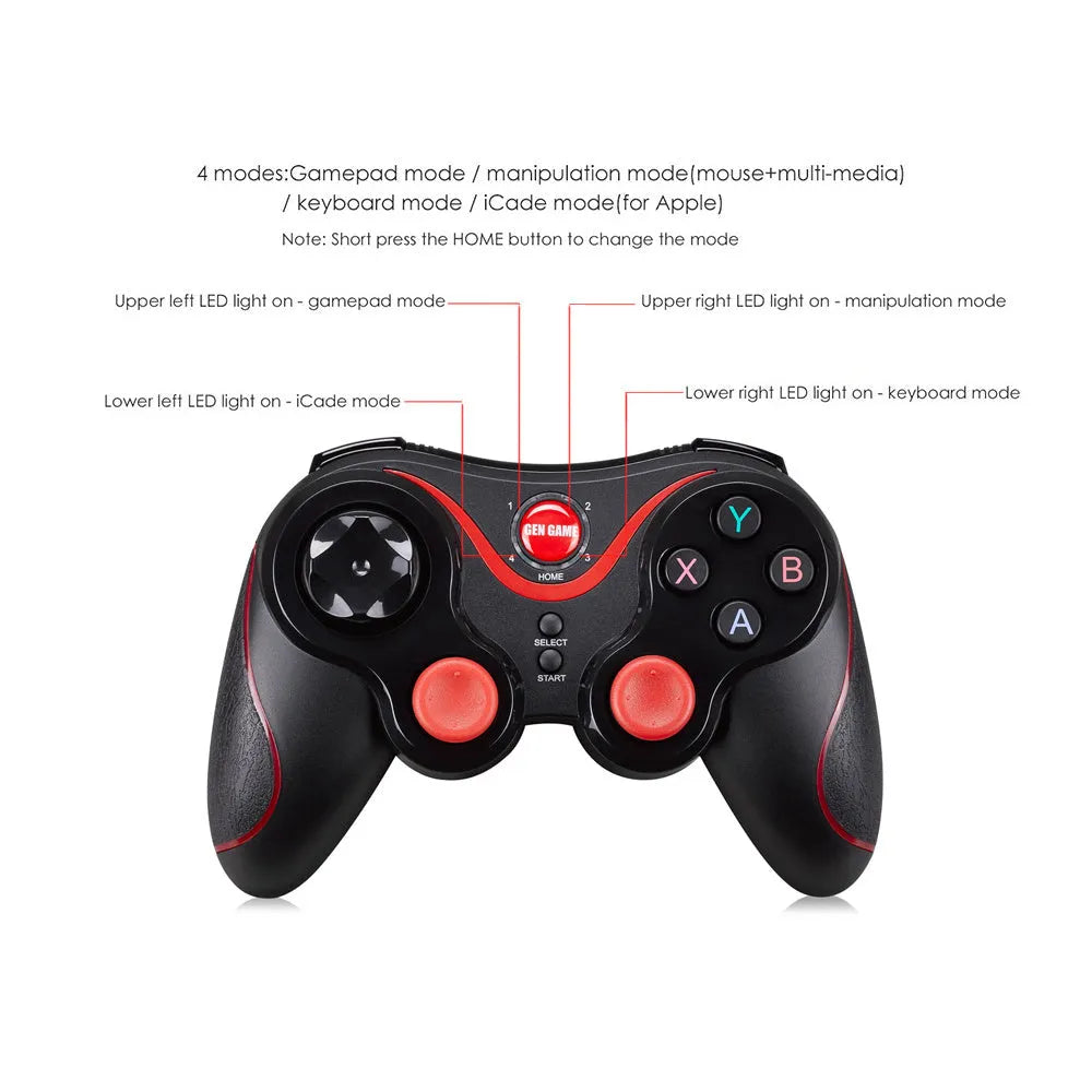 Black wireless Bluetooth game controller for mobile phones and tablets