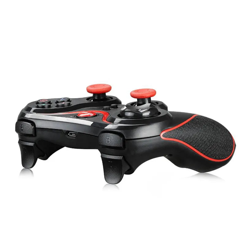 Black wireless Bluetooth game controller for mobile phones and tablets