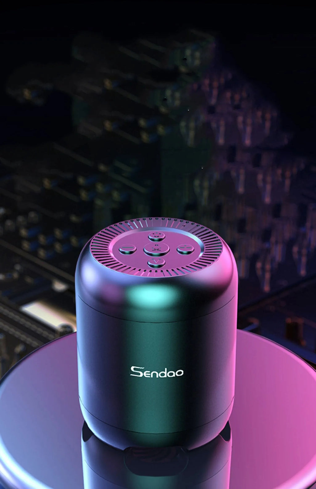 Compact black or white wireless Bluetooth speaker with card reader slot and USB port