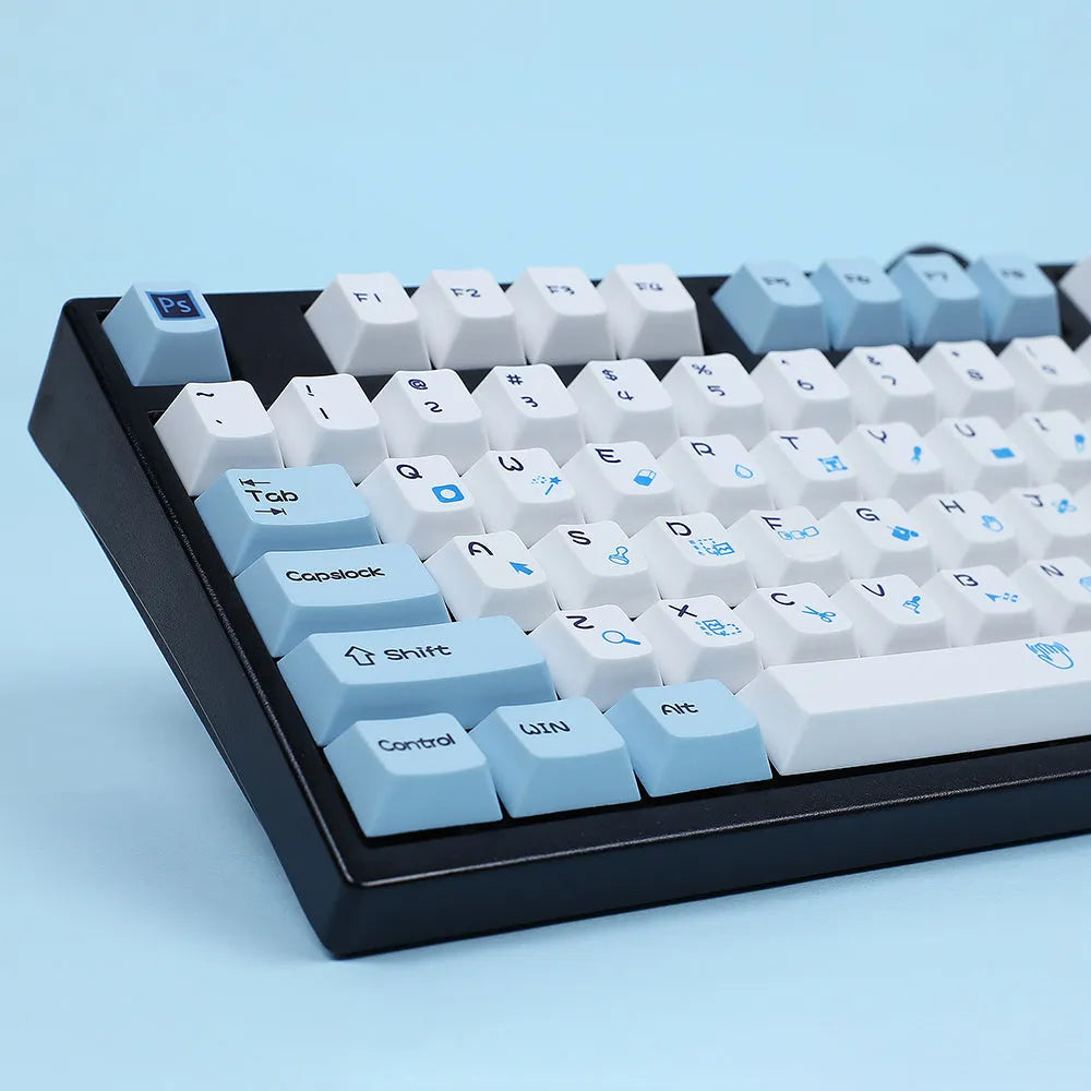 108-key PS theme sublimation keycap set in blue and white or grey and white for mechanical keyboard DIY replacement
