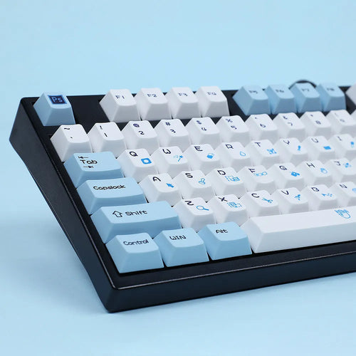 108-key PS theme sublimation keycap set in blue and white or grey and white for mechanical keyboard DIY replacement