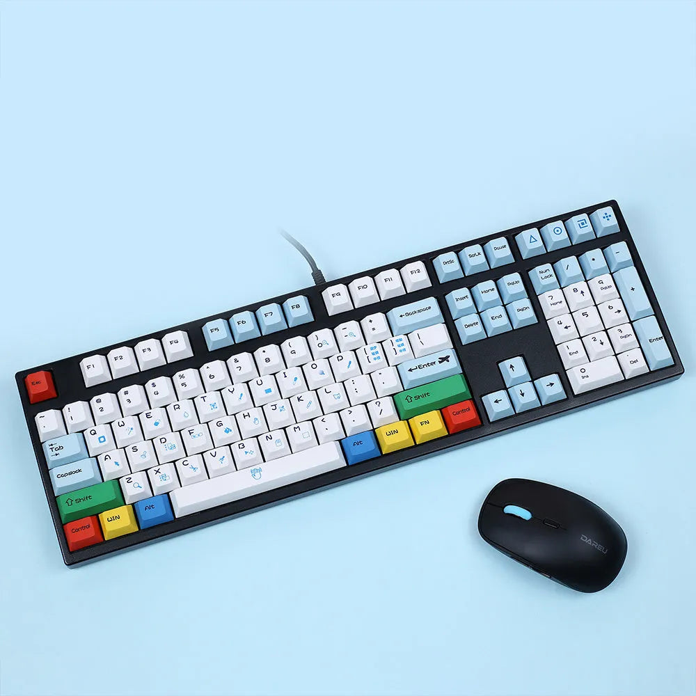 108-key PS theme sublimation keycap set in blue and white or grey and white for mechanical keyboard DIY replacement