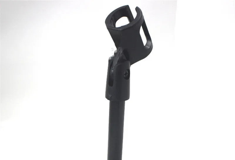 Black metal desktop microphone bracket with 22cm height and 10.5cm base for conference recording
