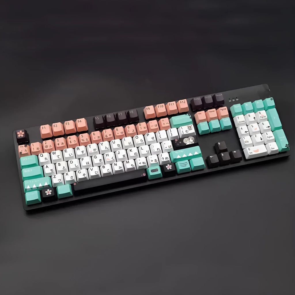Green animated keycaps for Cherry MX mechanical keyboards with wireless USB connection