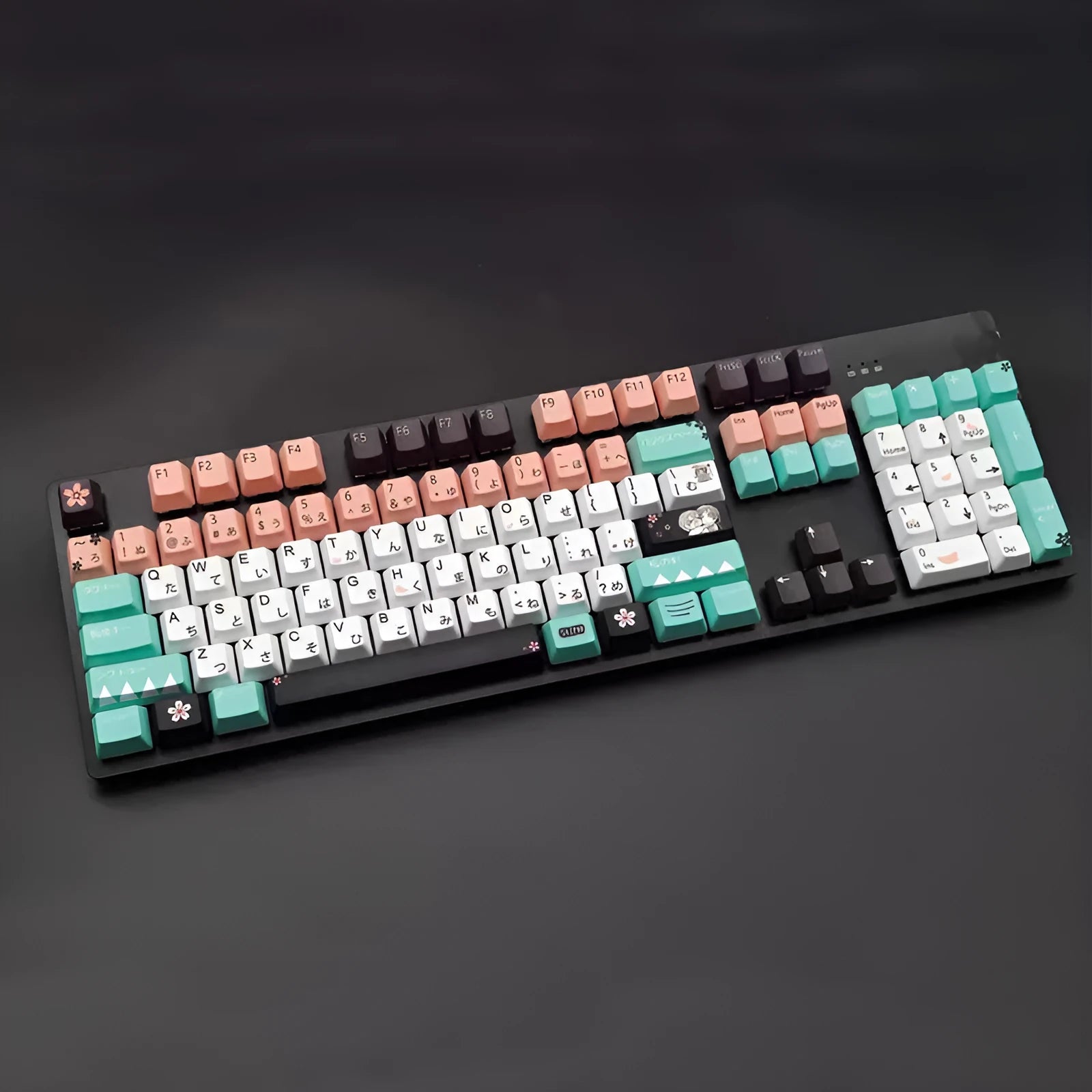 Green animated keycaps for Cherry MX mechanical keyboards with wireless USB connection