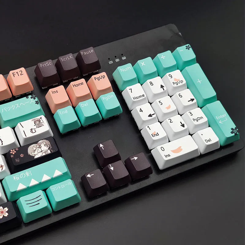 Green animated keycaps for Cherry MX mechanical keyboards with wireless USB connection