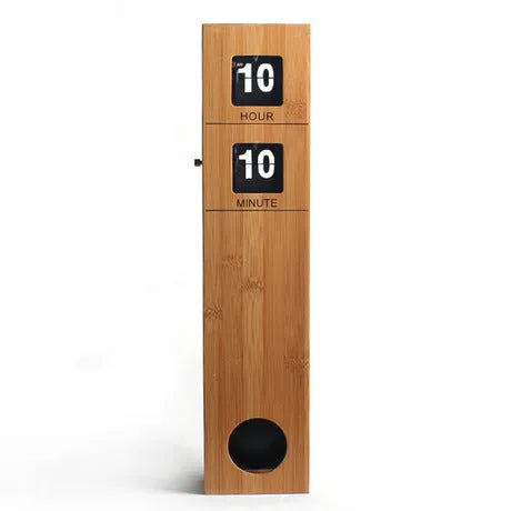 Rectangular bamboo wall clock in wood colour, 37 cm wide, single sided with number display