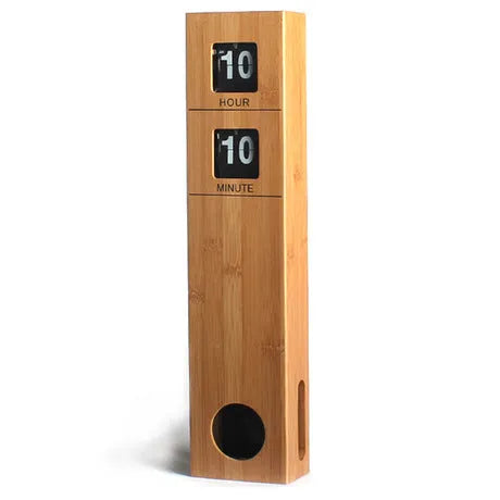 Rectangular bamboo wall clock in wood colour, 37 cm wide, single sided with number display