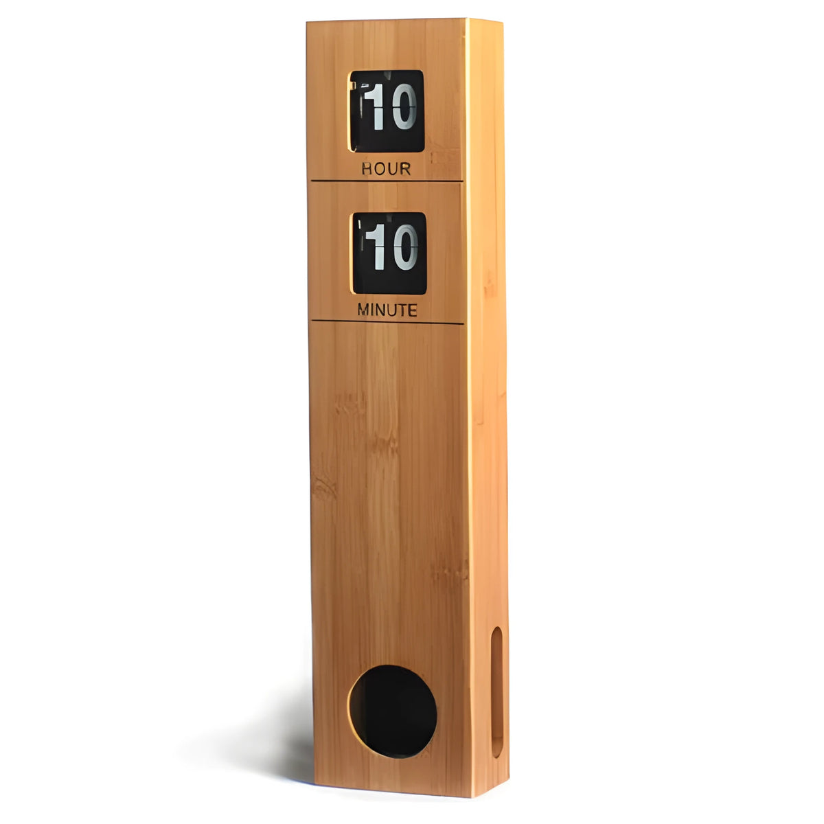 Rectangular bamboo wall clock in wood colour, 37 cm wide, single sided with number display