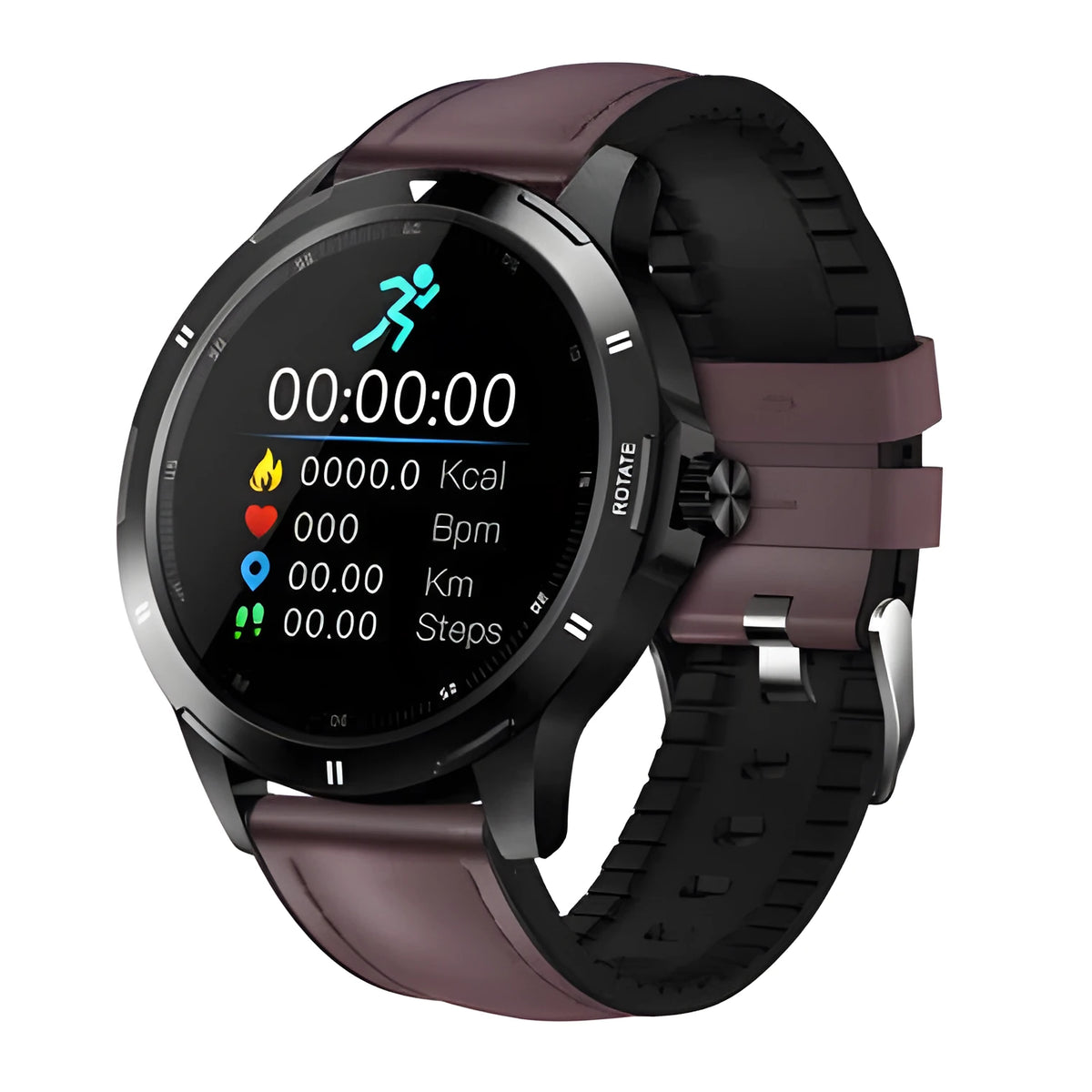 Waterproof sports bracelet with circular IPS screen on silicone wristband