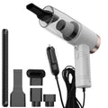 Powerful mini car vacuum cleaner with accessories in black or white for home and vehicle cleaning