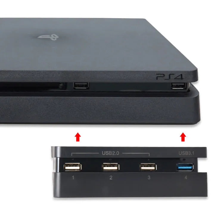 Black USB hub extender for PS4 Slim console with multiple USB ports