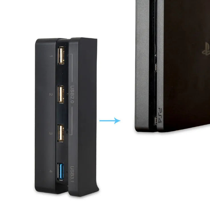Black USB hub extender for PS4 Slim console with multiple USB ports