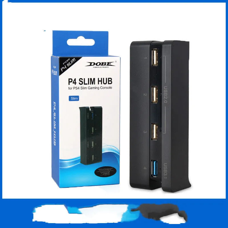 Black USB hub extender for PS4 Slim console with multiple USB ports