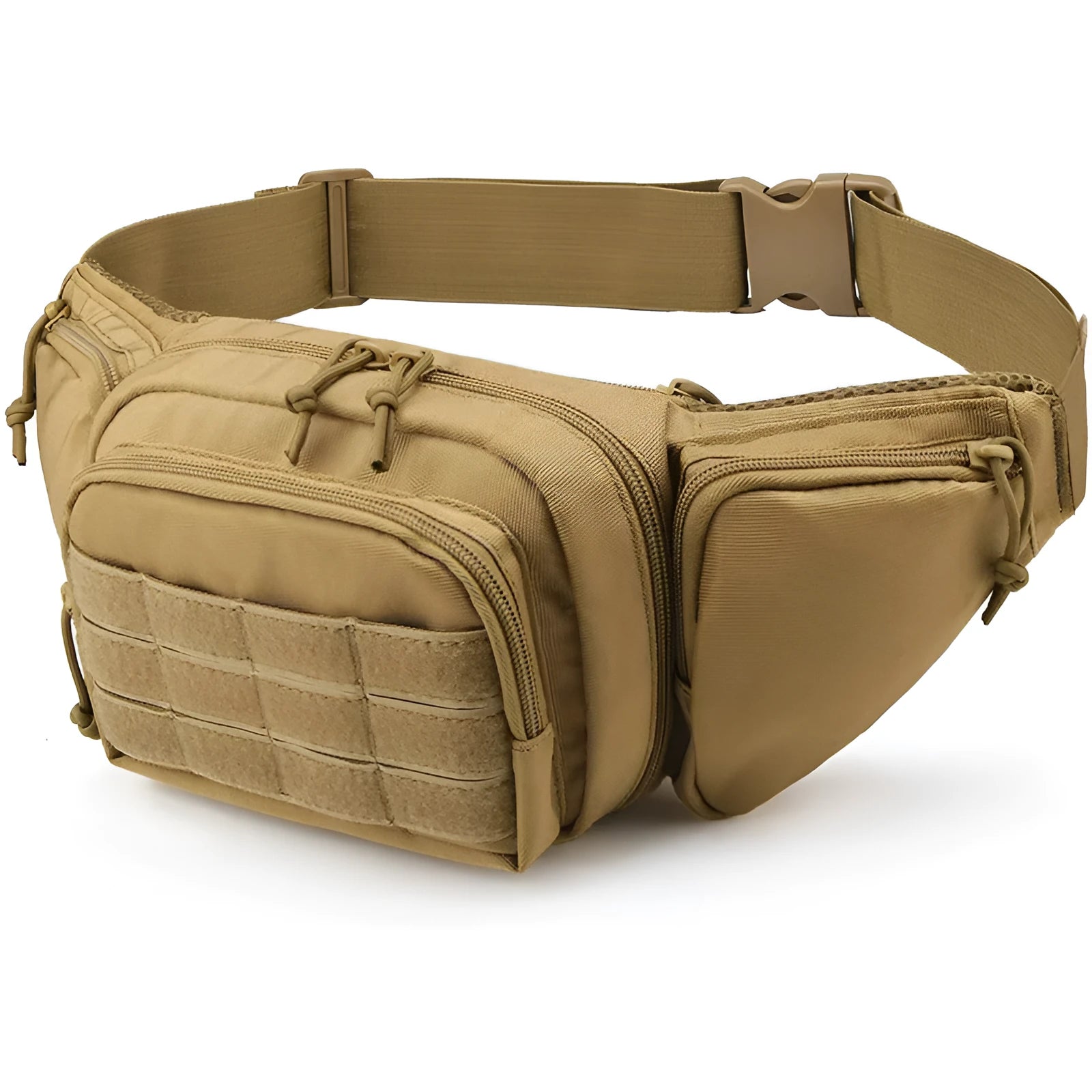 Men's tactical waist bag with MOLLE panel and adjustable belt in black or khaki