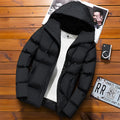 Men's hooded padded jacket in black, dark blue or dark grey, zip front, thicker polyester filler, sizes M to XXXXL