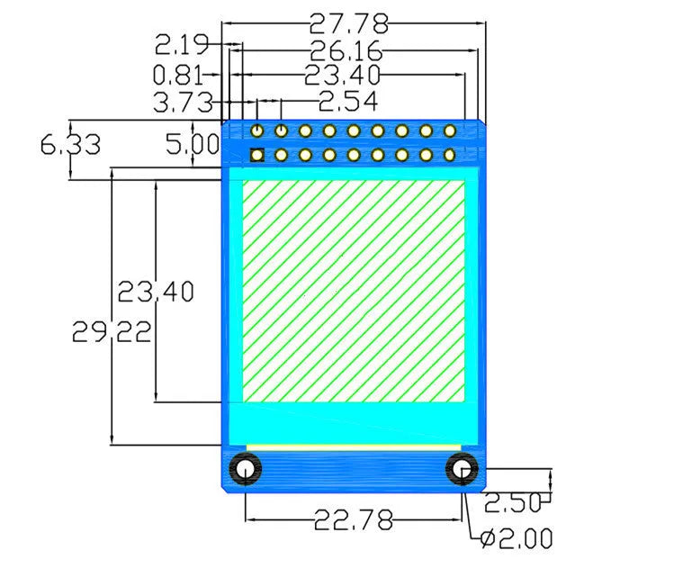 1.3-inch square IPS LCD colour display module with 240x240 resolution and 18-pin connector.