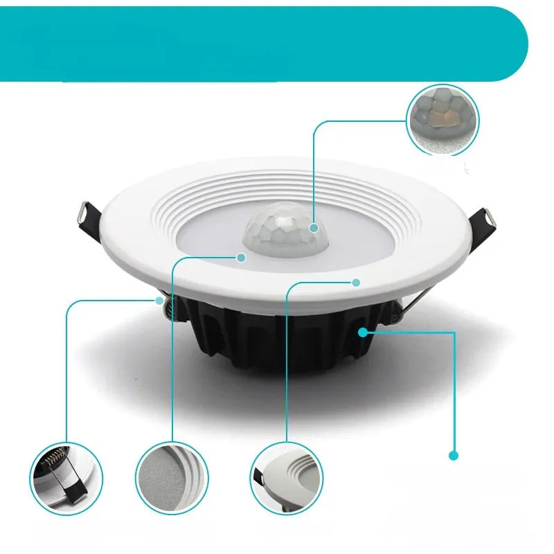 Infrared body sensing LED downlight with aluminium housing for motion-activated kitchen study toilet lighting