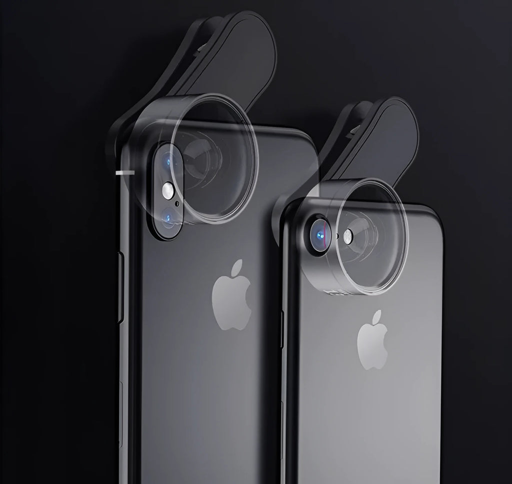 Universal smartphone fill light and camera lens attachment kit with wide angle, macro, and fisheye options