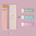 Mixed colour HB pencil pack with purple glitter and pale pink options in display box