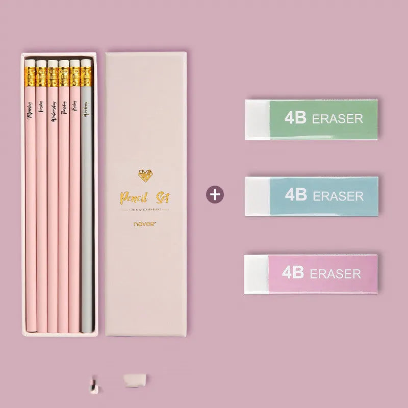 Mixed colour HB pencil pack with purple glitter and pale pink options in display box
