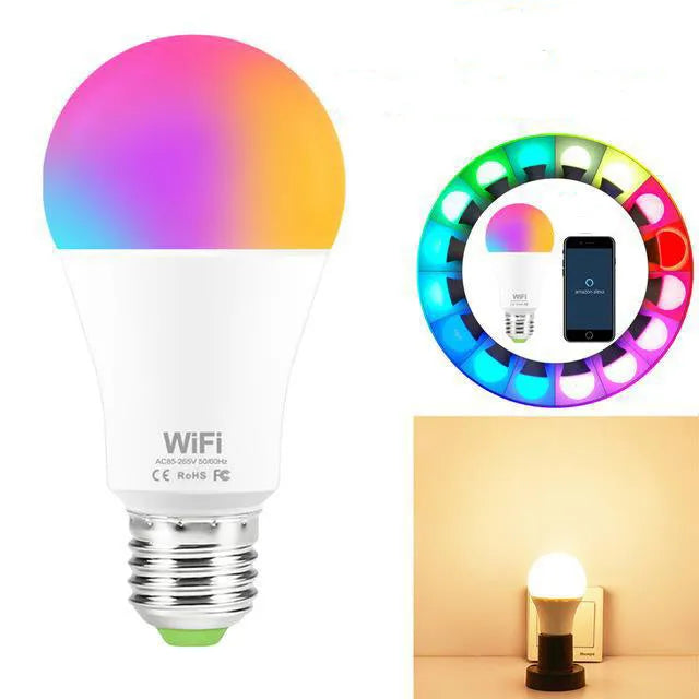 15W WiFi smart LED bulb with E27 and B22 fittings for RGB colour and white light