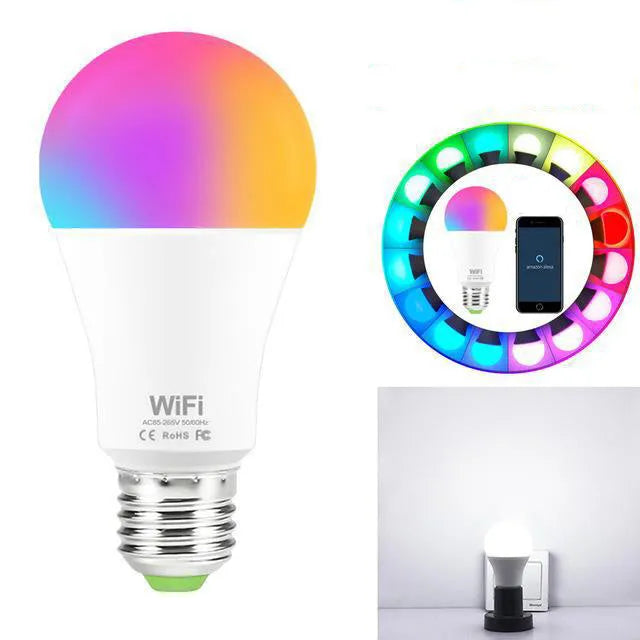 15W WiFi smart LED bulb with E27 and B22 fittings for RGB colour and white light