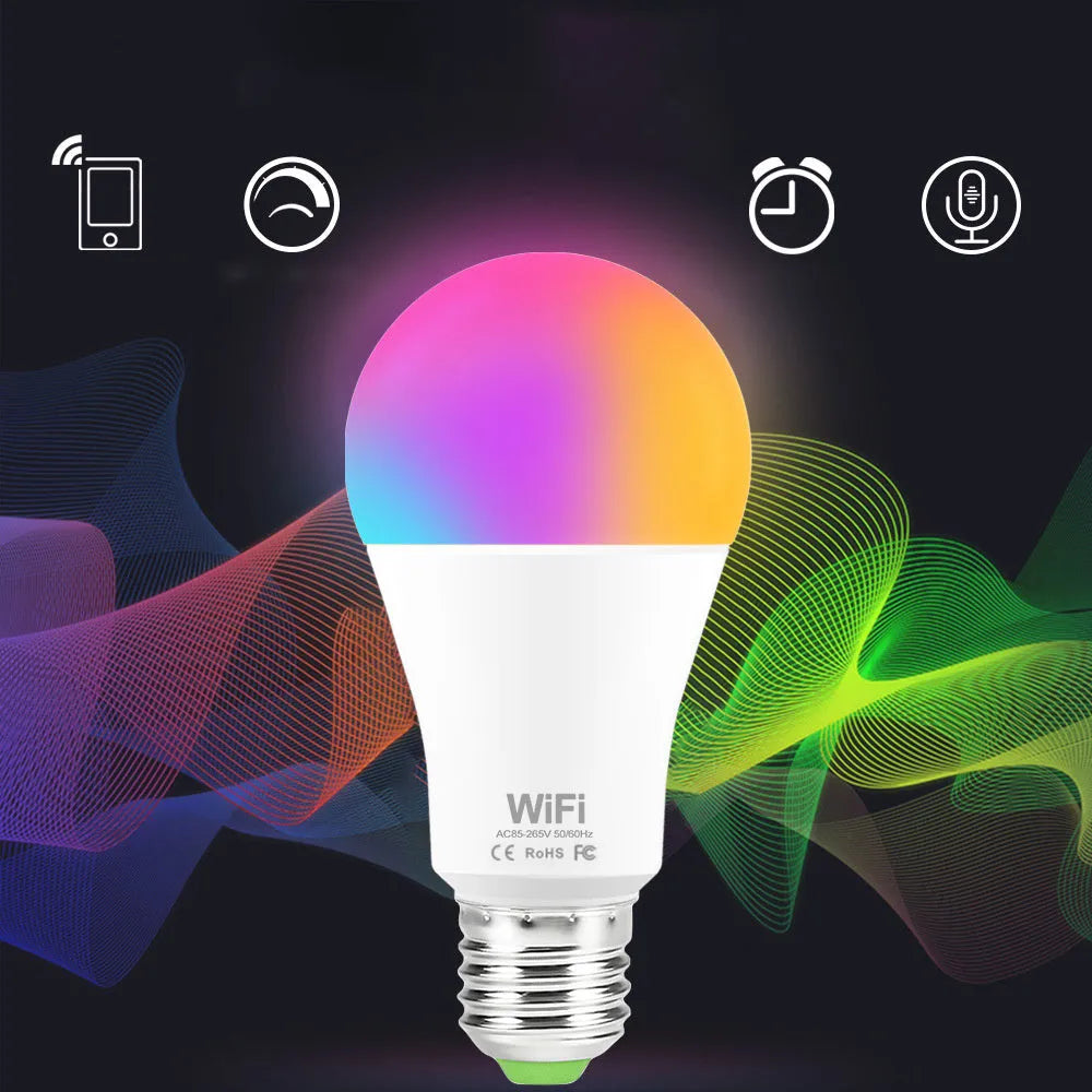 15W WiFi smart LED bulb with E27 and B22 fittings for RGB colour and white light