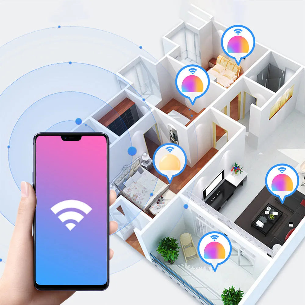 15W WiFi smart LED bulb with E27 and B22 fittings for RGB colour and white light