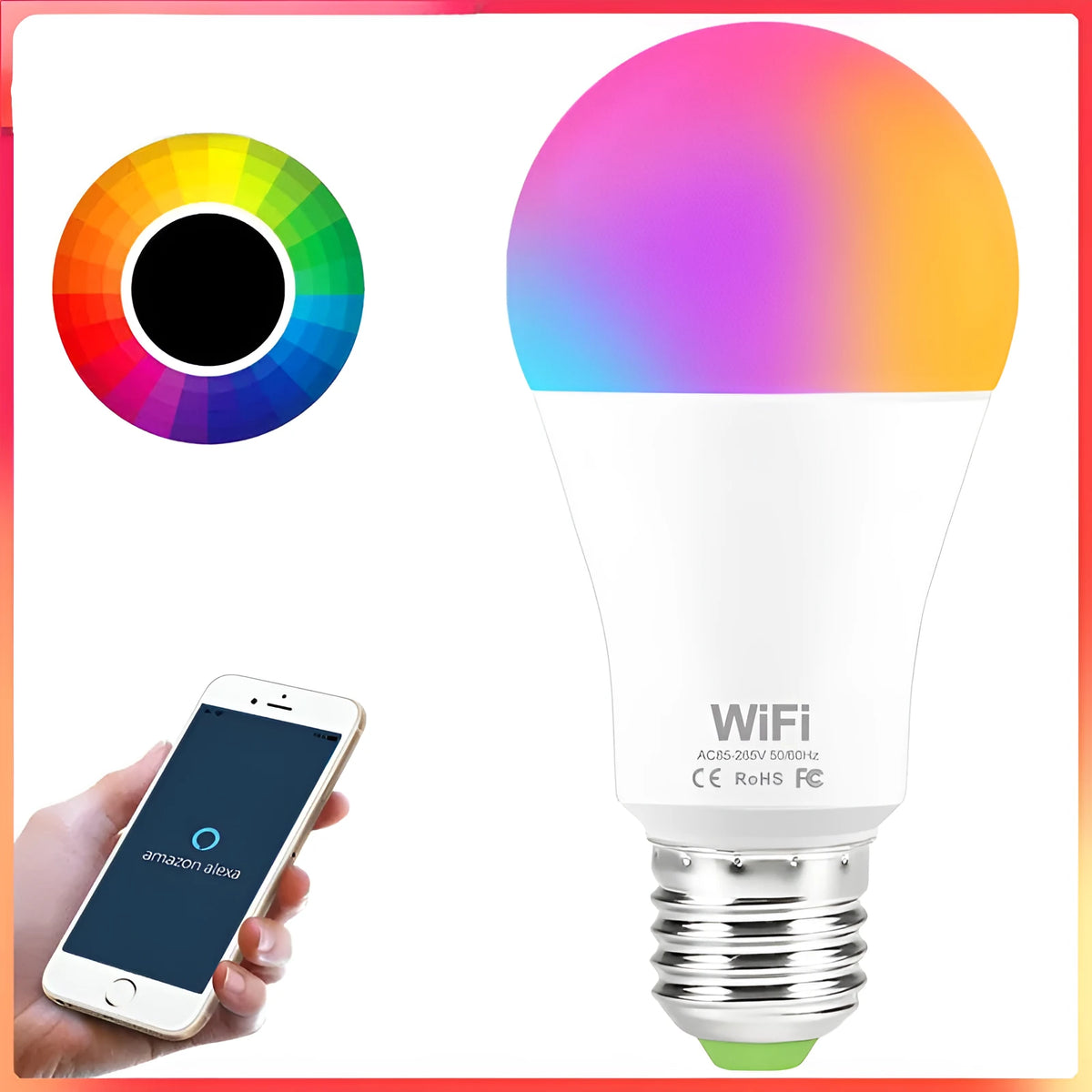 15W WiFi smart LED bulb with E27 and B22 fittings for RGB colour and white light