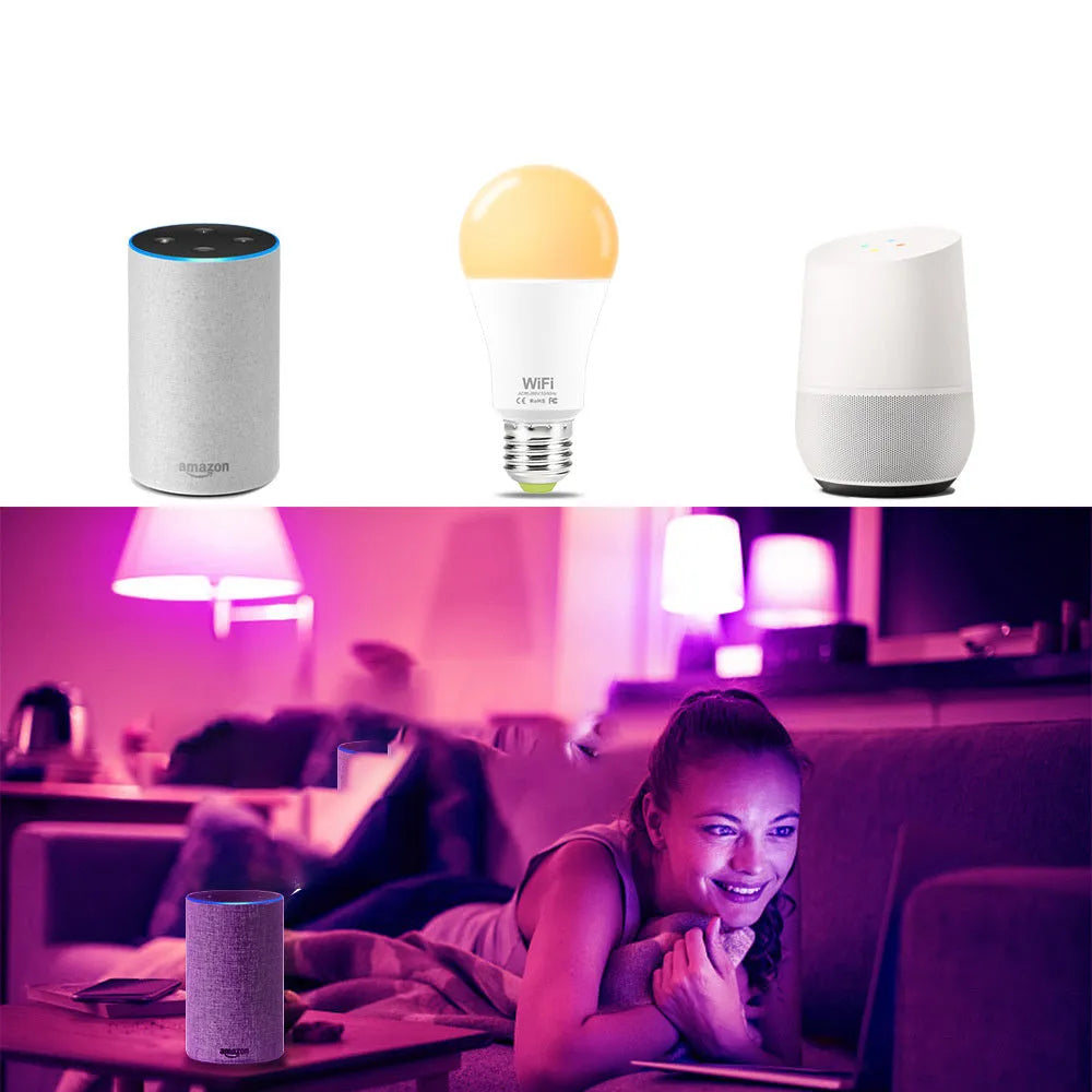 15W WiFi smart LED bulb with E27 and B22 fittings for RGB colour and white light
