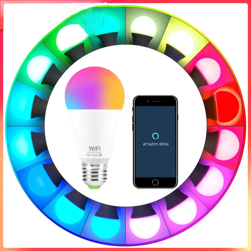 15W WiFi smart LED bulb with E27 and B22 fittings for RGB colour and white light