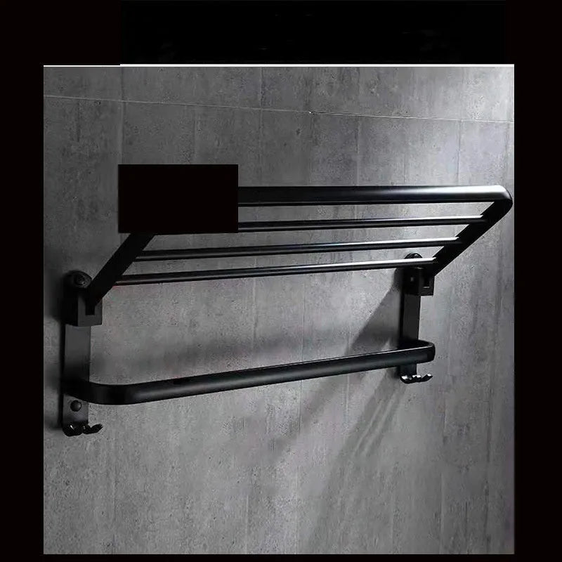Perforated aluminium bathroom folding shelf with two tiers and towel rack in 40cm, 50cm, or 60cm size