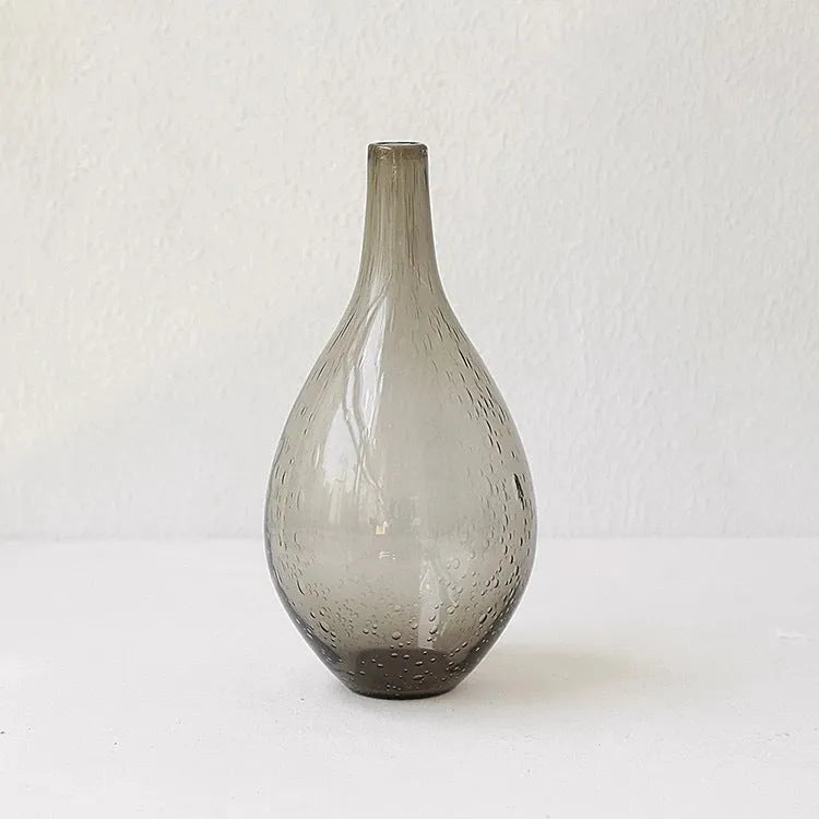 Geometric bubble glass vase with stained glass construction and textured surface in grey colour