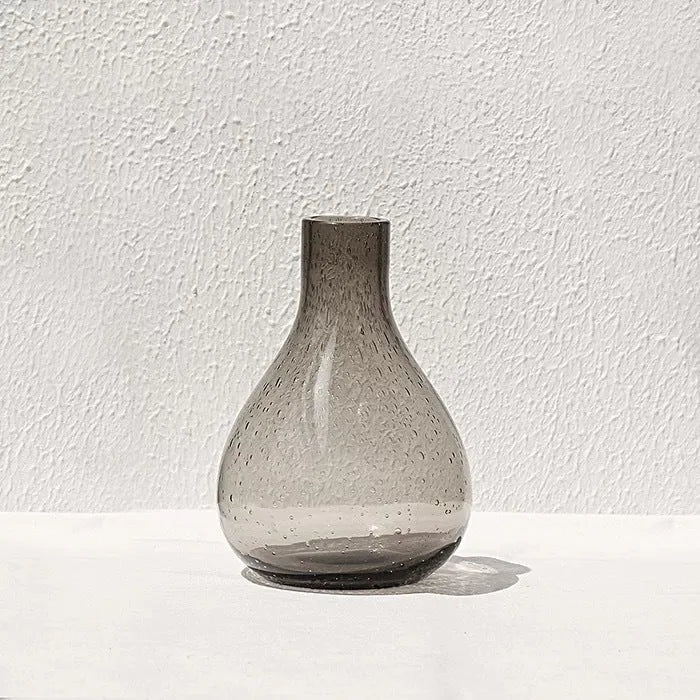 Geometric bubble glass vase with stained glass construction and textured surface in grey colour