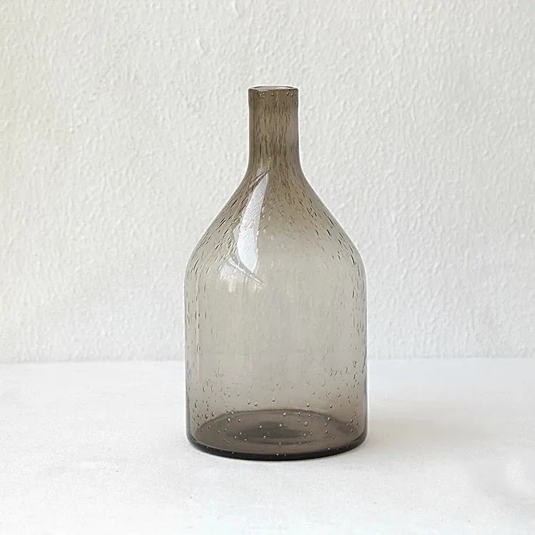 Geometric bubble glass vase with stained glass construction and textured surface in grey colour