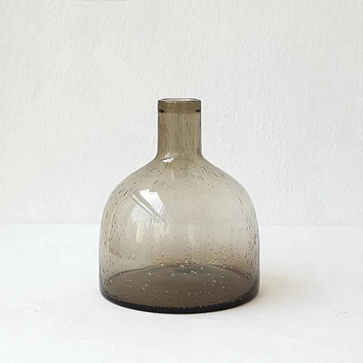 Geometric bubble glass vase with stained glass construction and textured surface in grey colour