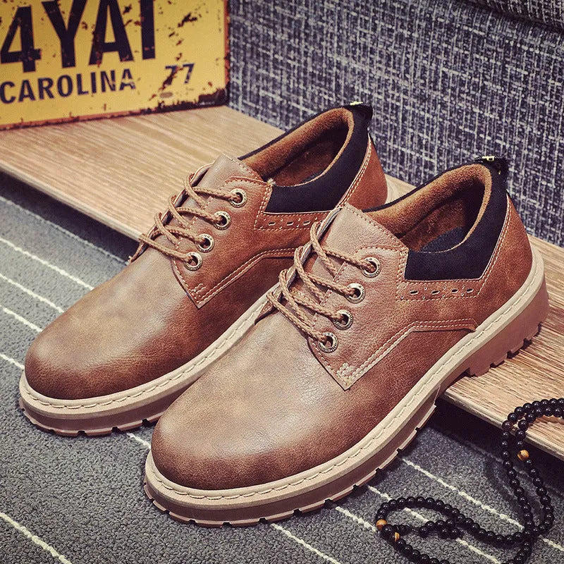 Men's casual shoes with round toe and artificial PU upper in black, brown and dark brown colour options
