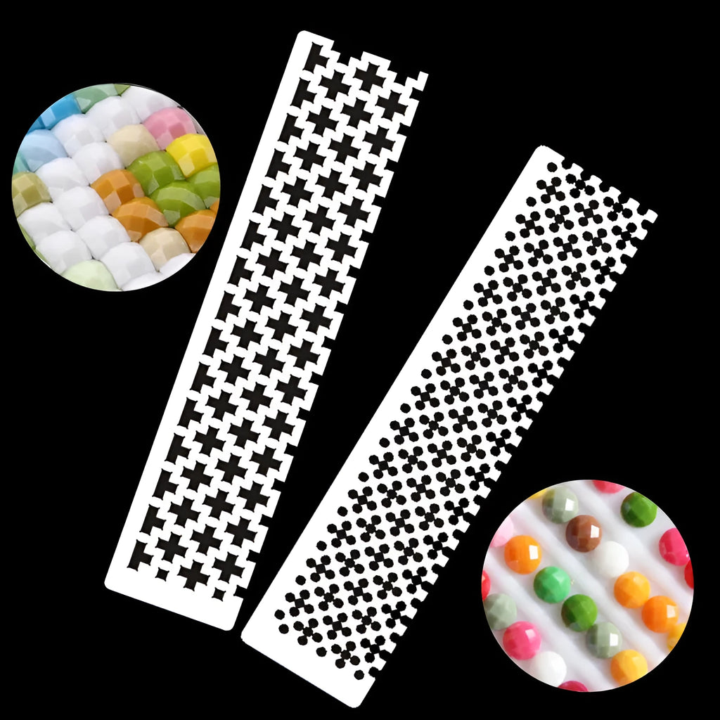Stainless steel diamond painting grid ruler measuring 15cm by 3cm with a choice of square or round drill grids.
