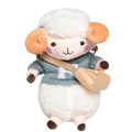 Small blue plush crossbody bag with square design, zip opening, and lamb pattern