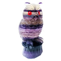 Purple fluorite hand carved owl ornament with natural stone texture and colour variations