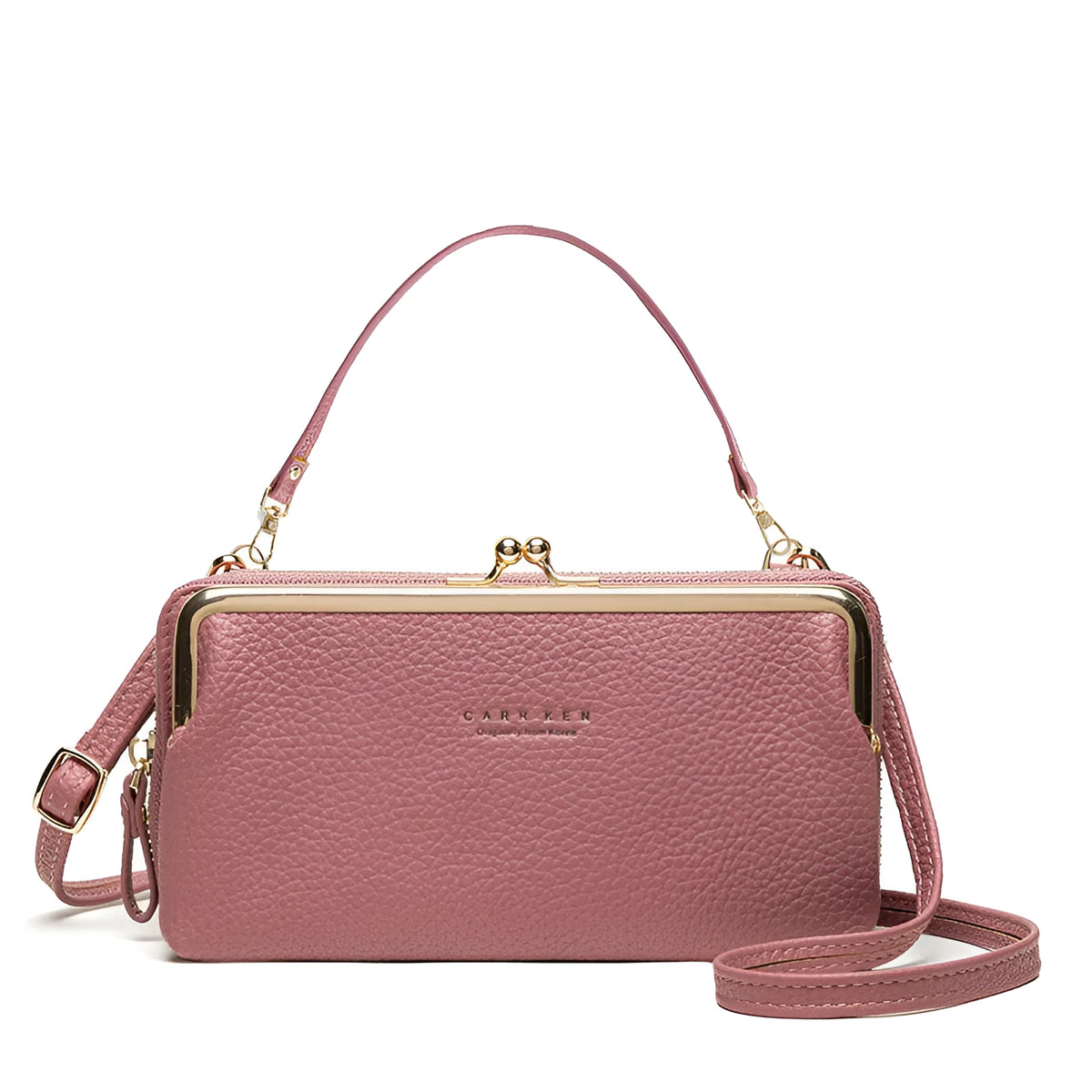 Horizontal square Korean ladies messenger mini clutch in soft PU leather with card slot, shown in lilac colour.