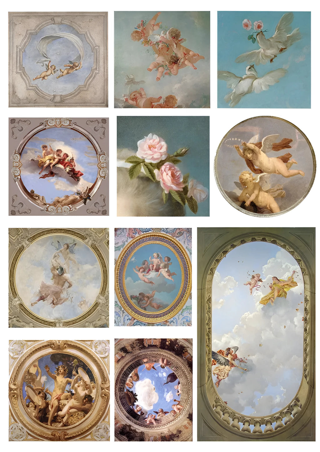 European angel mural sticker set showing 11 character decals sized between 4cm and 9cm in photographic colour